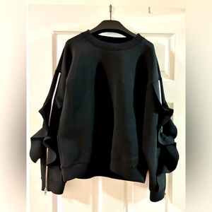 Gabby Isabella black ruffle zip sweater sz S